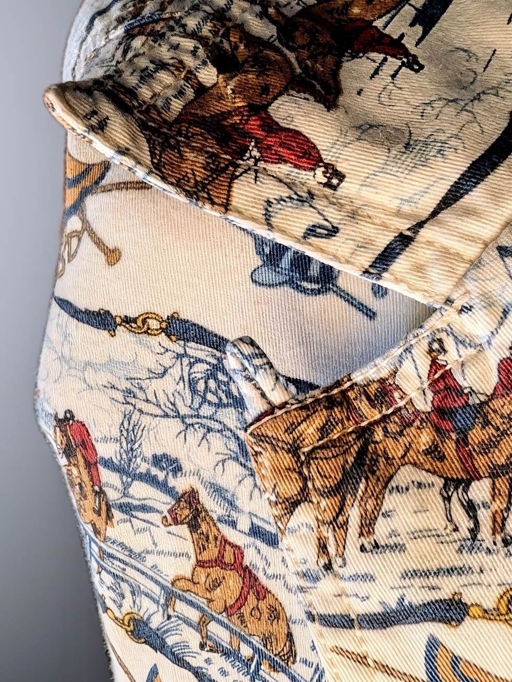 Vintage 90s Liz Claiborne Lizwear Equestrian Print Cotton Button Up Shirt Sz SP - Picture 10 of 16